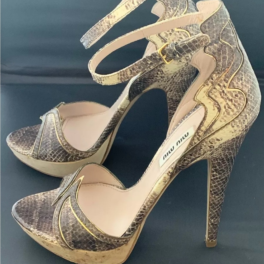 Authentic Miu Miu Brown High Heel Sandals with Ankle Strap